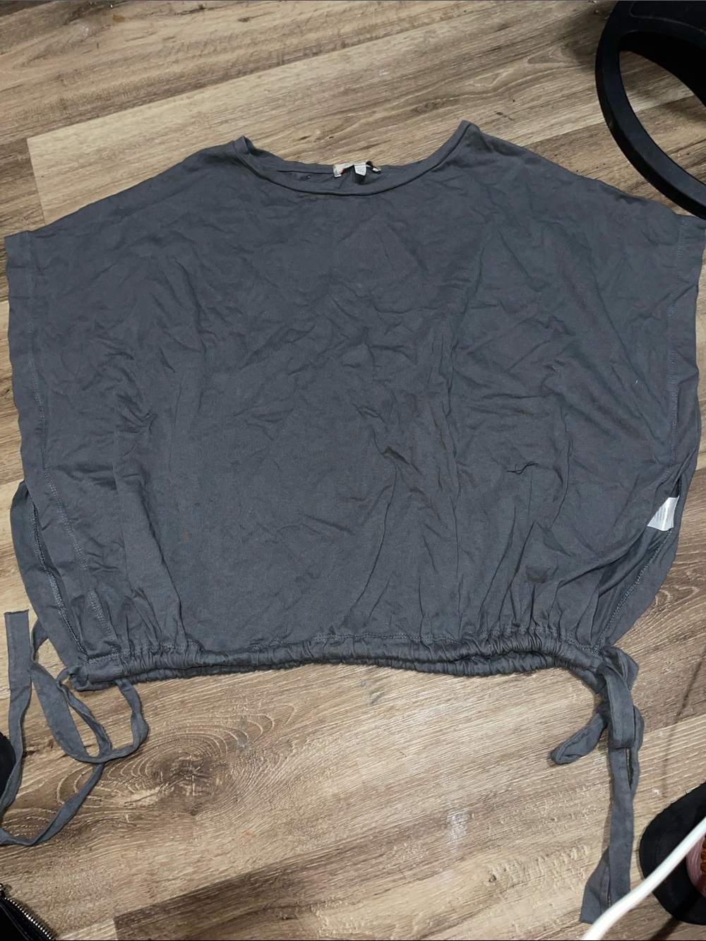 Women's Charcoal Drawstring Crop Top